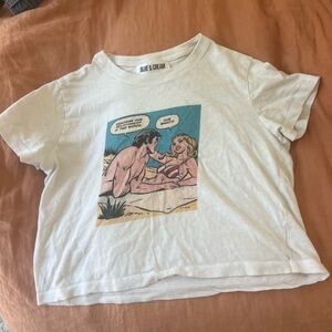 Blue & Cream White Retro Graphic Tee Short Sleeve